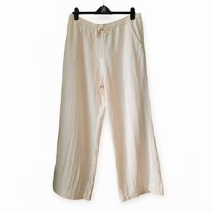 Zara Cream Linen Blend Wide Leg Pants With Drawstring Size XL